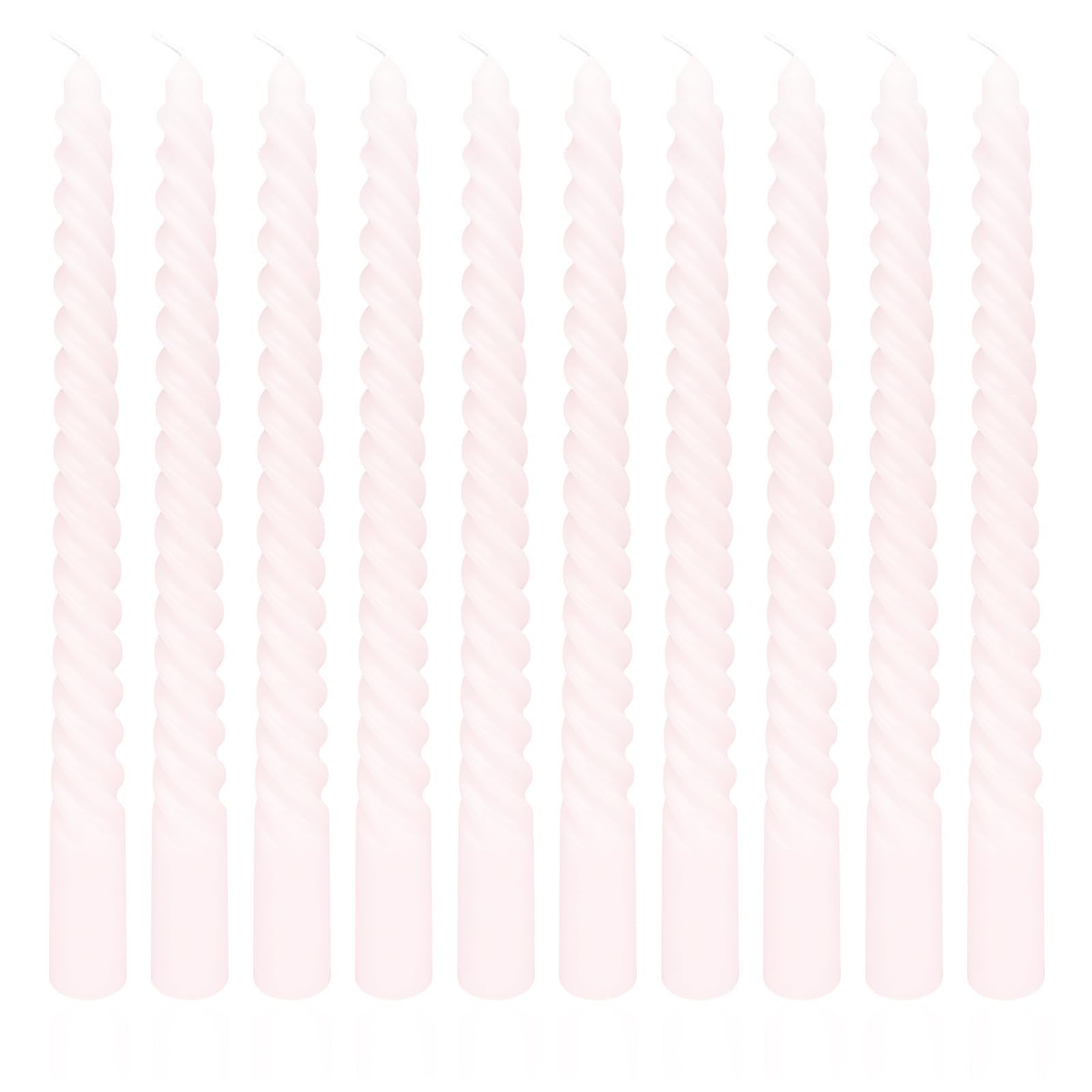 Photo 1 of 10 Inch 10 Pack Soft Baby Pink Spiral Taper Candle Set, Long Candles Dripless Unscented Candlesticks for Dinner Shower Party Brithday Wedding Engagement Party Valentine's and Home Decor