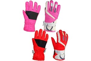 YR.Lover Momoon Kids Winter Gloves 2 Pairs Adjustable Snow Warm Gloves for Boys and Girls