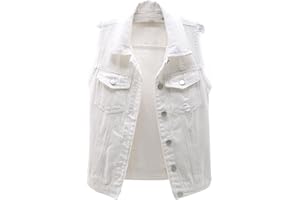 COWOKA Women's Casual Denim Waistcoat Slim Fit Frayed Sleeveless Jacket Ripped Tops with Pockets