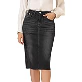 Allegra K Women's Casual Jean Skirt High Waist Back Slit Stretch Denim Skirts