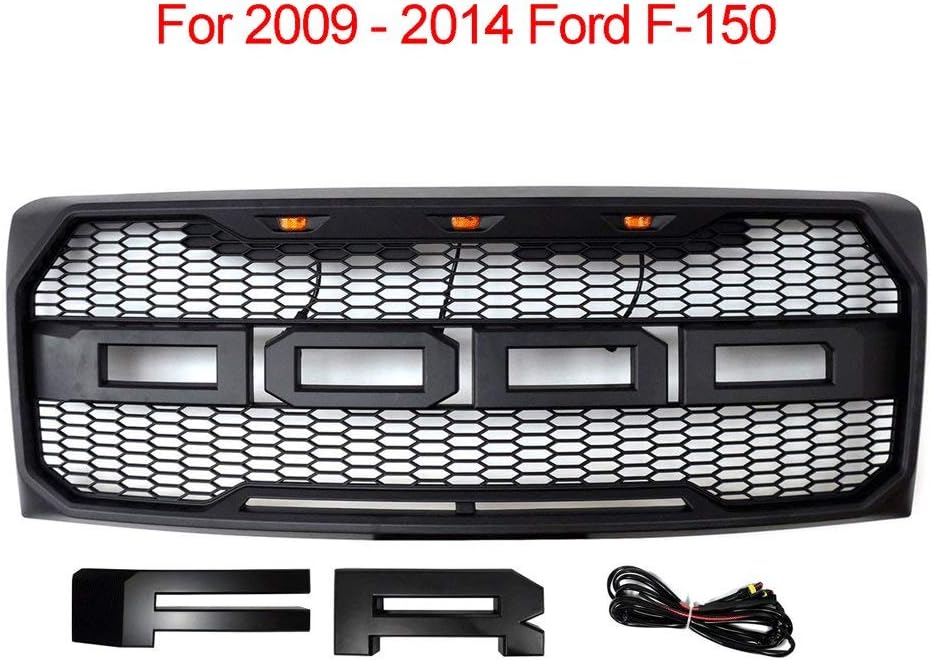 OTQEALY Compatible With/Replacement For Sport Plug-In Grille For 2009-2014 Ford f-150 Raptor In The Net, Pickup, With Fr Letters, Front Grill Grid Grille,A