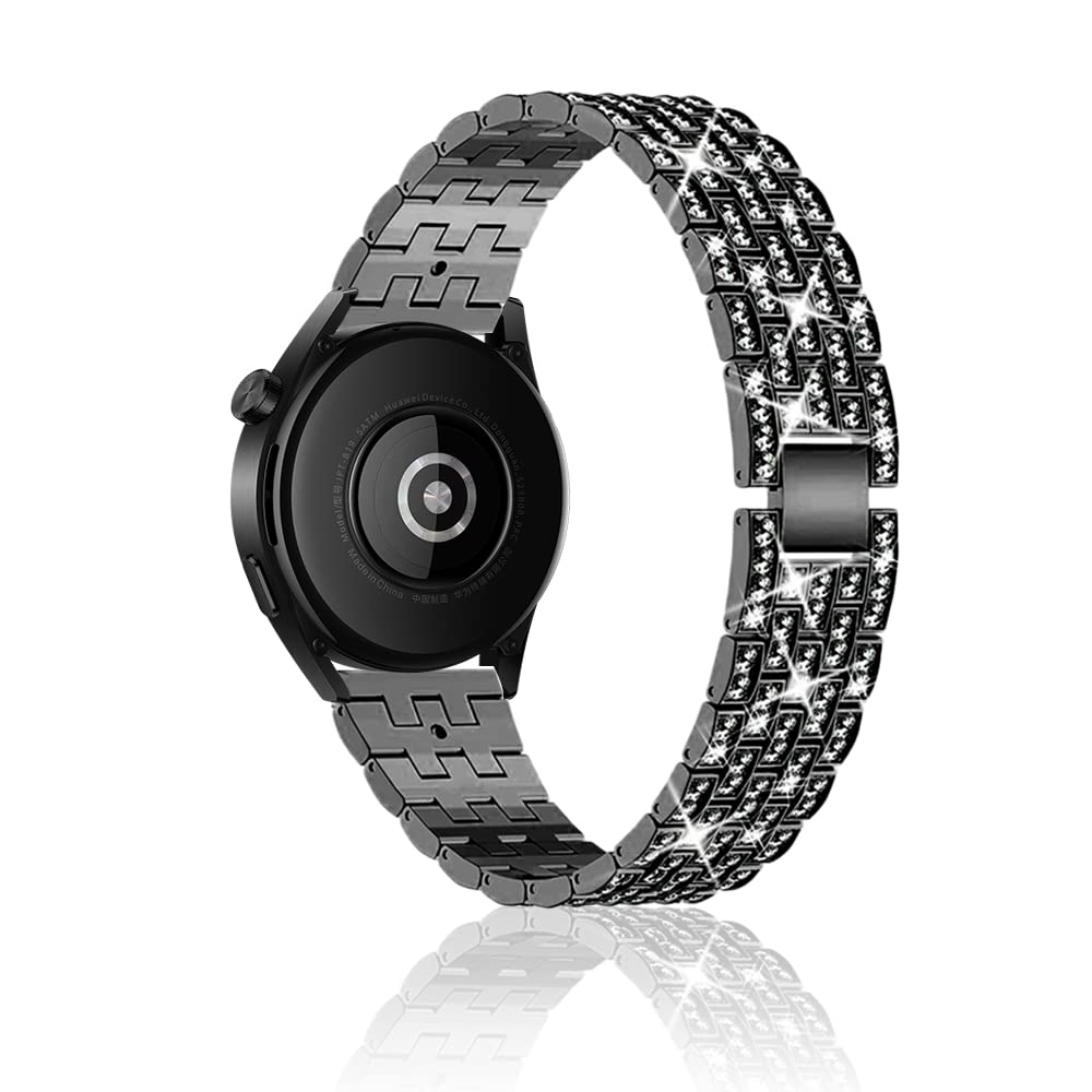 Niboow 22mm Strap for Xiaomi Watch S4/Redmi Watch5 Active/5 Lite/S4 Sport/S1 Pro, Diamond Metal Watch Bands for Huawei Watch 5/Watch4 46mm/4 Pro 48mm/GT 5 Pro/GT 4 46mm/Bip 6 - Black