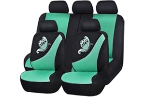 Flying Banner Car Seat Covers Full Set Front Seats and Rear Bench Polyester Cover Embroidered Butterfly Three-Dimensional (3D) Mint Green with Black