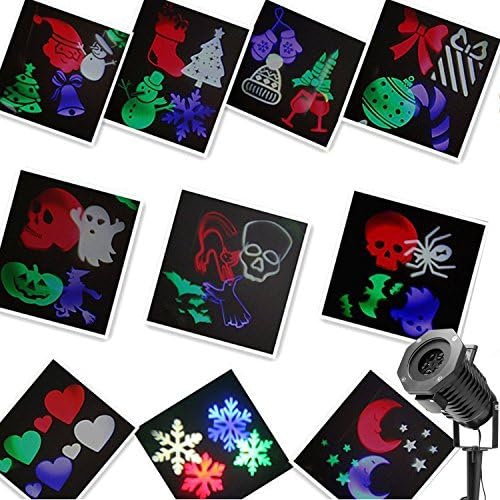 Halloween Decoration ,Sherosa Motion Projection Led Lights Snowflake Spotlight, 10PCS Pattern Lens Christmas Led Projector Light Show Waterproof for Garden Wall Holiday Party Decorations (Multi)