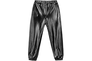 Moggemol Kids Girls Boys Shiny Metallic Dance Harem Pants Stretchy Jogger Pants Jazz Hip Hop Street Dancewear