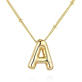 Auzrastia Bubble Letter Necklace gold Initial Necklaces for Women, Dainty 14K Plated Balloon Pendant Necklace Trendy Charm Non Tarnish Name Necklace Chunky Letter Necklace for Women Jewelry Gifts