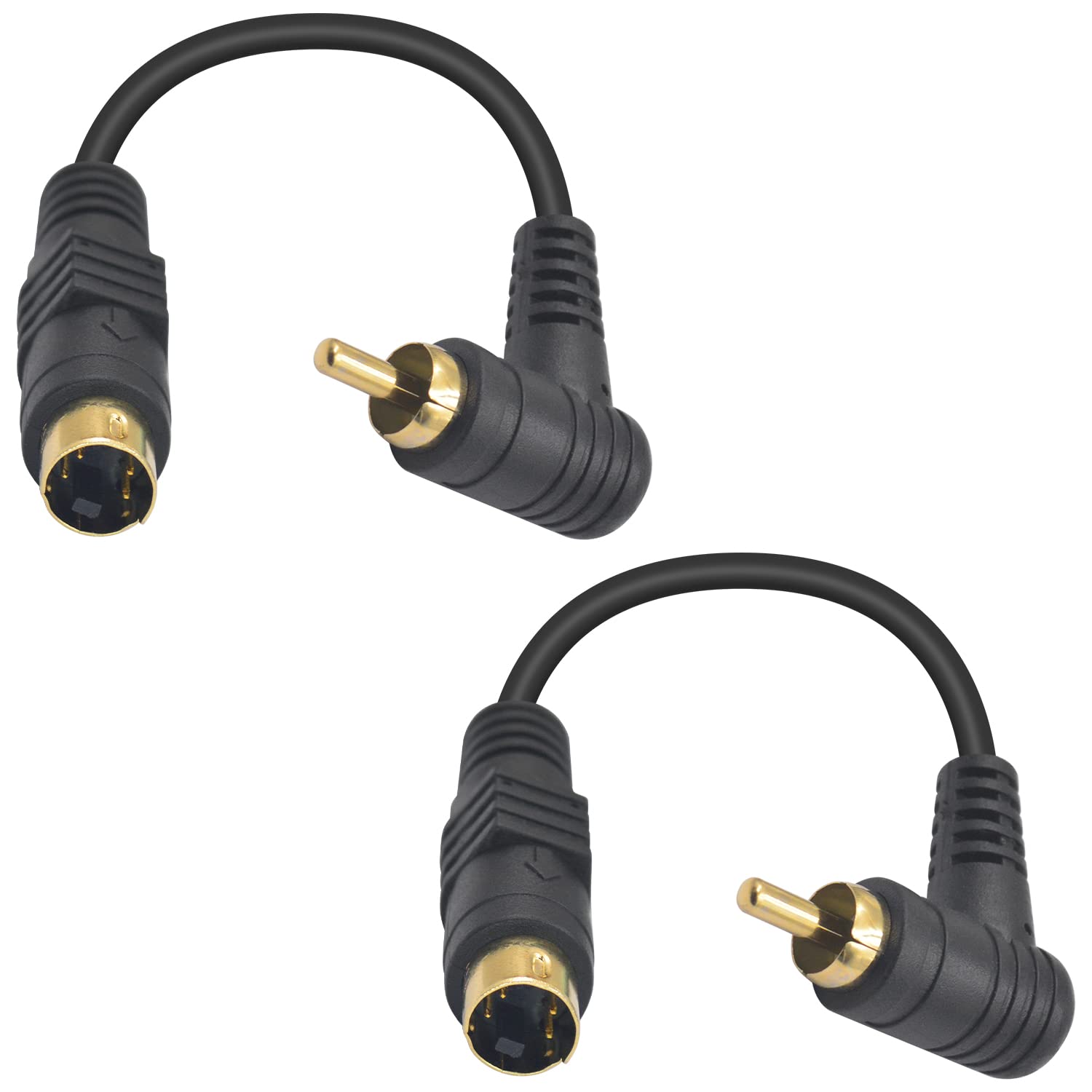 Maxhood S-Video to RCA Cable, 2Pack 4pin S-Video Male to 90 Degree RCA Male Cable, S Video to Composite Video Adapter Cable for PC Computer Video AV Projector, 5.9inch