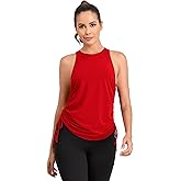 DYLH Pima Cotton Workout Tops for Women Drawstring Ruched High Neck Yoga Tops Sleeveless Athletic Running Tank Tops