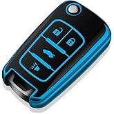 Tukellen for Chevy Key Fob Cover Special Soft TPU Key Case Key Shell Compatible with Chevrolet Camaro Cruze Malibu Sonic Volt Park Impala Buick Encore Allure Regal Key Shell (Blue, 4 Buttons)