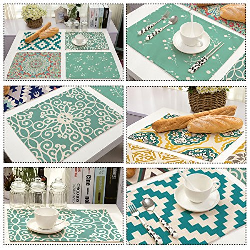 Corasays 6 in Set Cotton Linen Placemats Geometric Pattern Table Mats