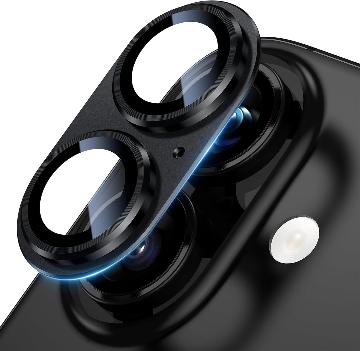 UniqueMe for iPhone 16 Camera Lens Protector - 1 pack [Strong Drop Protection] [Not Easy to Fall-off] Metal Ring Tempered Glass Rear Camera Screen Cover - Black
