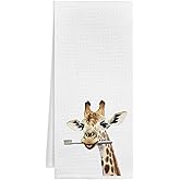 VIIJJUE Giraffe Gifts for Kids, Funny Toothbrush Giraffe Bathroom Hand Towels, Cute Wild Animal Decorative Hand Towels for Kids Bathroom Decor, 16x24 Inch