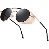 RONSOU Steampunk Style Round Vintage Polarized Sunglasses Retro Eyewear UV400 Protection Matel Frame
