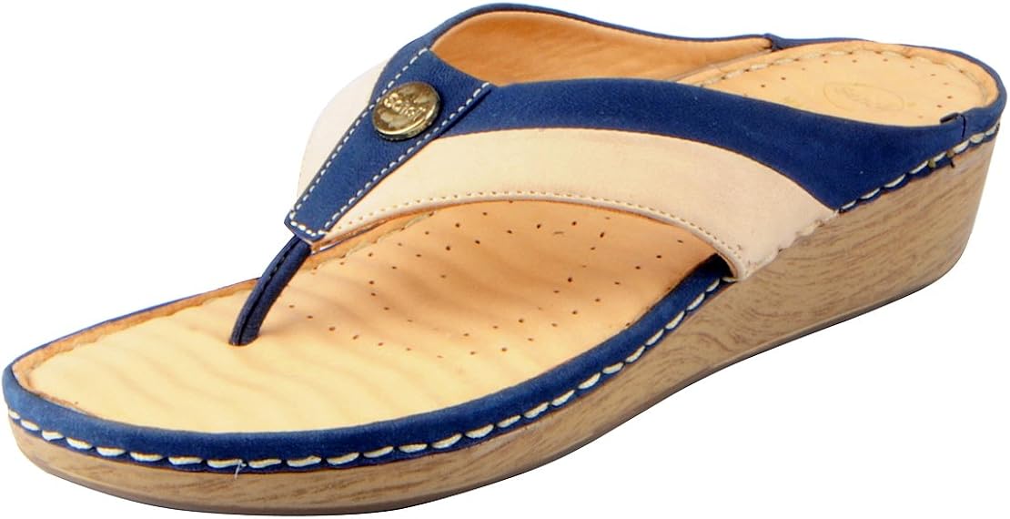 Amazon.com | Dr.Scholls Women's Blue Cream Wedge Slippers 674-9935-37 | Slippers