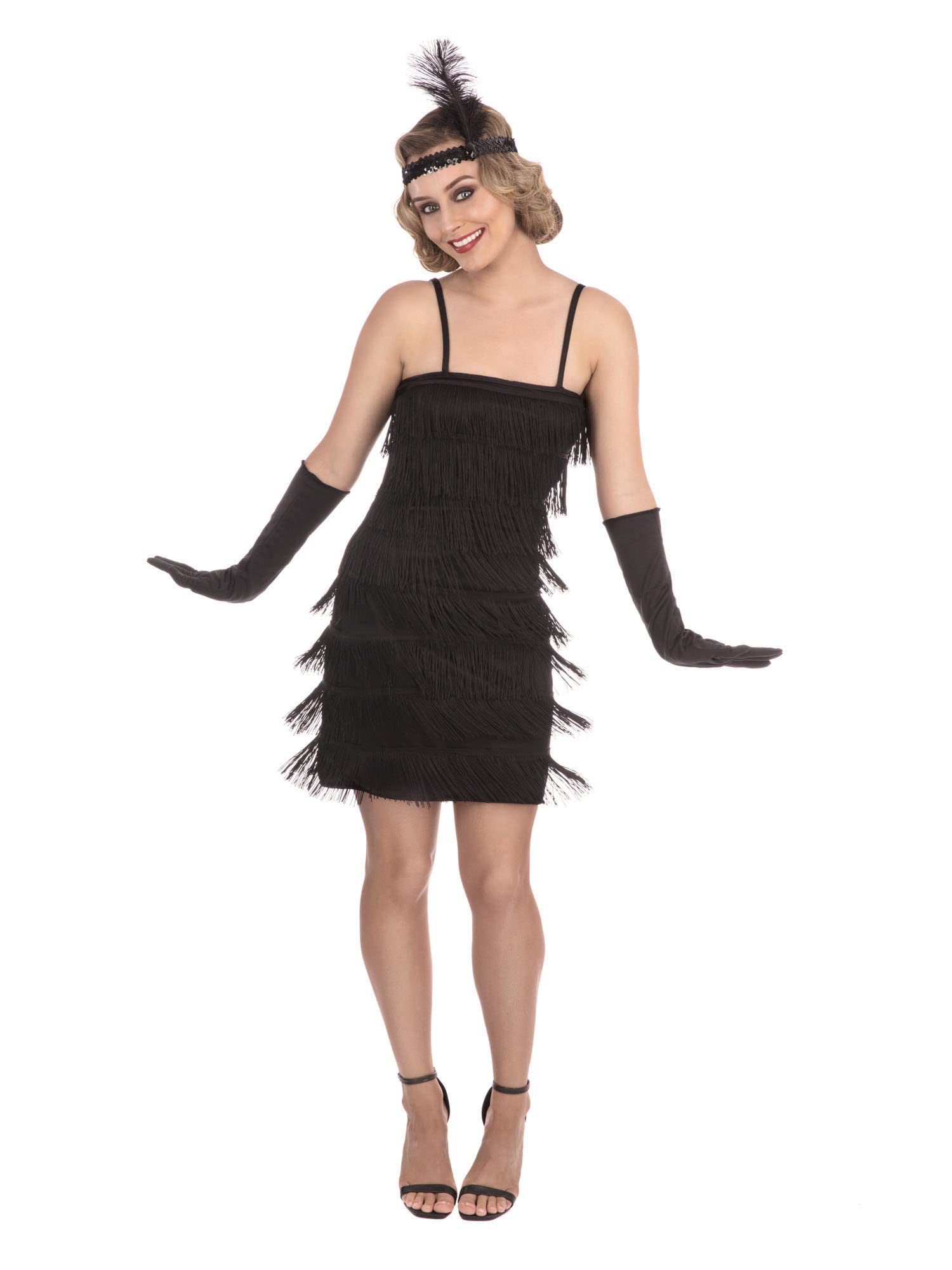 Bristol Novelty AF130L Flapper Dress Black Large Costume, Women Halloween