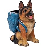 XYQXYQ German Shepherd Pen Holder, Office Desk Organizer, Pencil Holder with Backpack, Decorative Resin Dog Statue, Pen Storage for Office, School, Home, Ideal Gift for Dog Lovers (A)