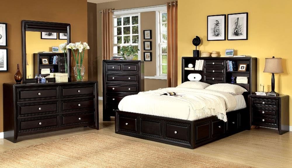 FA Furnishing Brompton Captains Storage 5 Piece Queen Bed, 1 Nightstand, Dresser, Mirror, Chest - Brown
