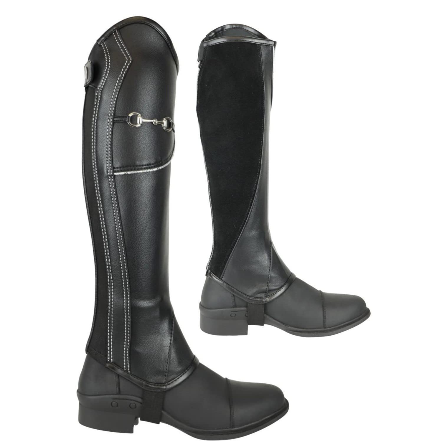 AK Equestrian Bit Chain Horse Riding Half Chaps with Extra Leather Protection inside AKRS-1864 (Black, L)