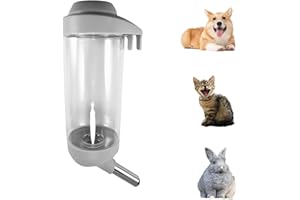 DEEUCHIS Dog Crate Water Bottle - 17 oz No Drip Kennel Pet Water Dispenser, Easy-to-Use Cage Water Bottle for Dogs, Cats, Small Animals, 500ML, Grey