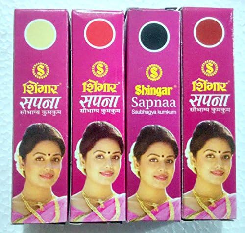 India Traditional Shingar Sapnaa Saubhagya Kumkum 4 Shades 5gm each - White, Red, Black, Maroon Liquid Bindi