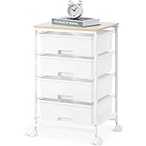 SYKIARIOL Utility Cart with 4 Drawers, Multipurpose Rolling Storage Cart with 4 Drawers and 2 Lockable Wheels, 4-Tier Rolling Storage Cart Organizer for Home Office Dorm, Bright White