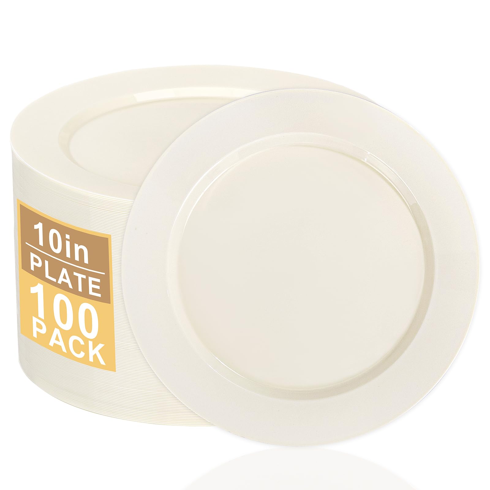 Photo 1 of I00000 100 Pcs Ivory Plastic Plates,10inch Cream Dinner Plate, Elegant Disposable Plates Perfect for Wedding, Baby & Bridal Shower or Party (100 Guests)