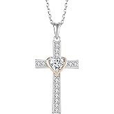 Aprila Women Necklace 925 Sterling Silver Heart Cross Pendant Necklace with Cubic Zirconia Jewelry