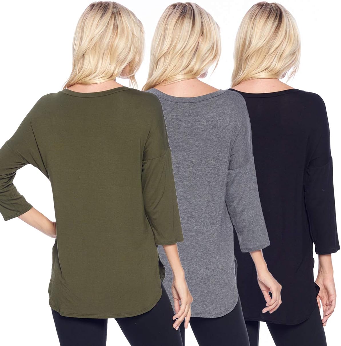 Isaac Liev Women's Tunic Top – 3 Pack Casual 3/4 Quarter Sleeve A-Line Loose Fit Flowy Swing Blouse T Shirts Made in USA at  Women’s Clothing store