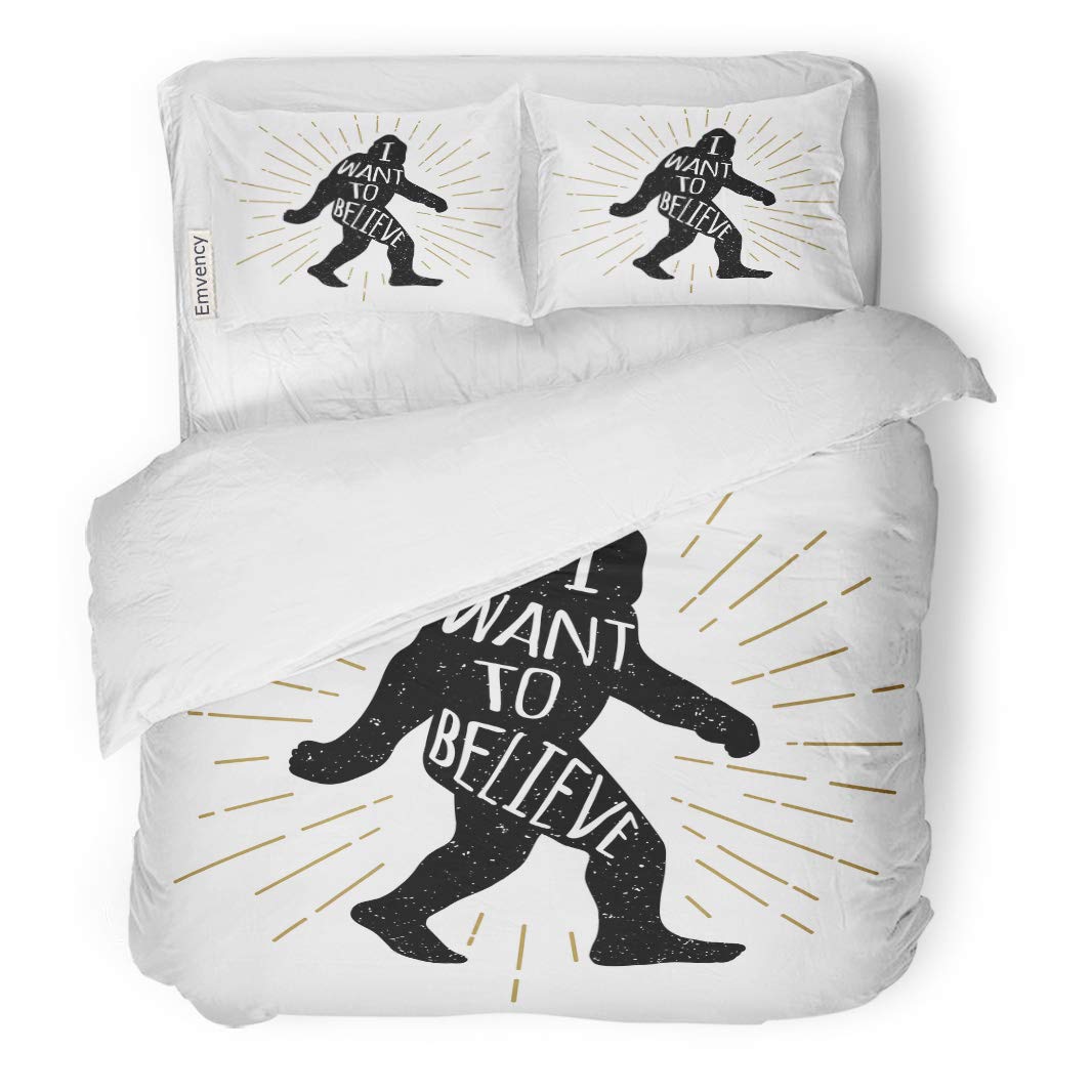 Semtomn Decor Duvet Cover Set Full/Queen Size Yellow Bigfoot Yeti Sasquatch I Want to Believe Letter