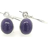 Natural Siberian Charoite 925 Solid Sterling Silver Earrings 20mm