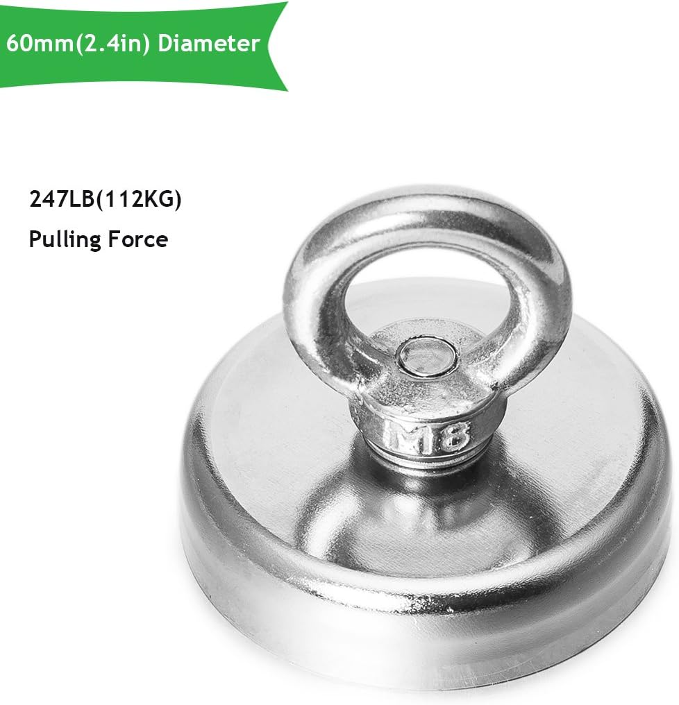 Wemk 60mm Powerful Pulling Force Strong Neodymium Magnet Heavy Duty Magnet Round eyebolt Magnets For Magnet Fishing and Salvage