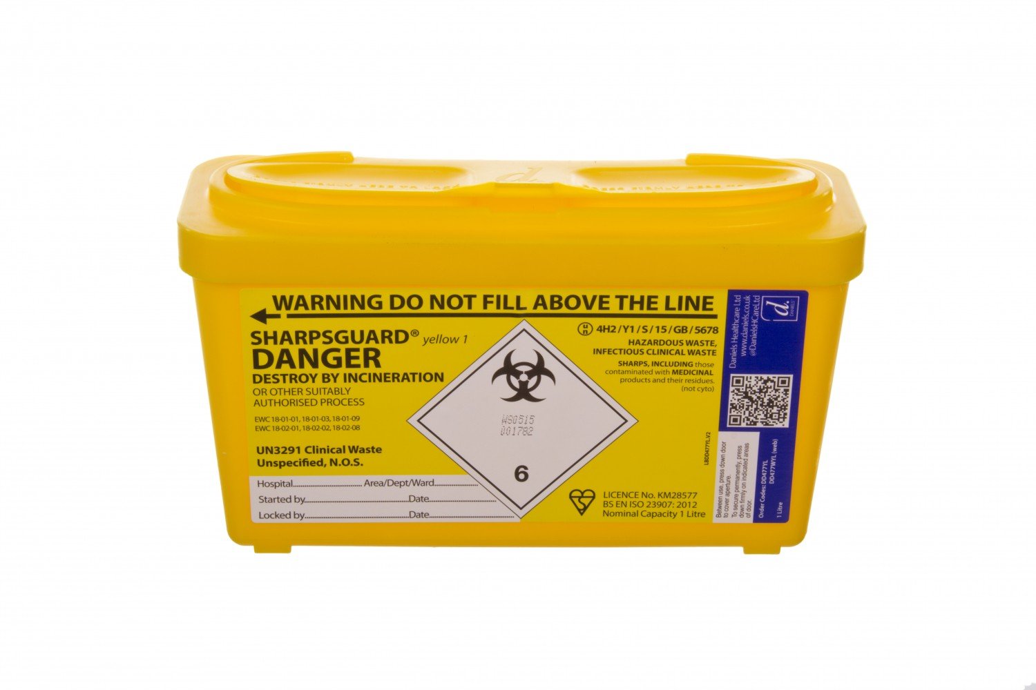 Daniel Sharps Bins DNDD477YL Sharps Bin 1L - Yellow Lid