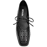 SUIARA Lace up Ballet Flats Women Square Toe Mary Jane Flats Bow Slip On Comfortable Ballerina Shoes