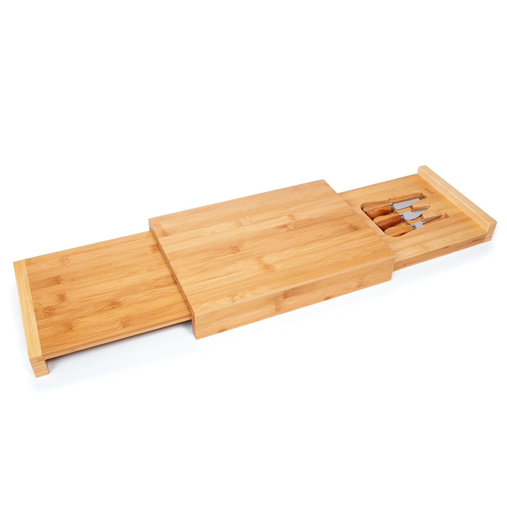 woodluv Large Cheese Board Set with 3 Cheese Tools, Charcuterie Serving Platter, Wooden Cheese Server Tray - Rectangular, 32 x 23 x 5.2cm