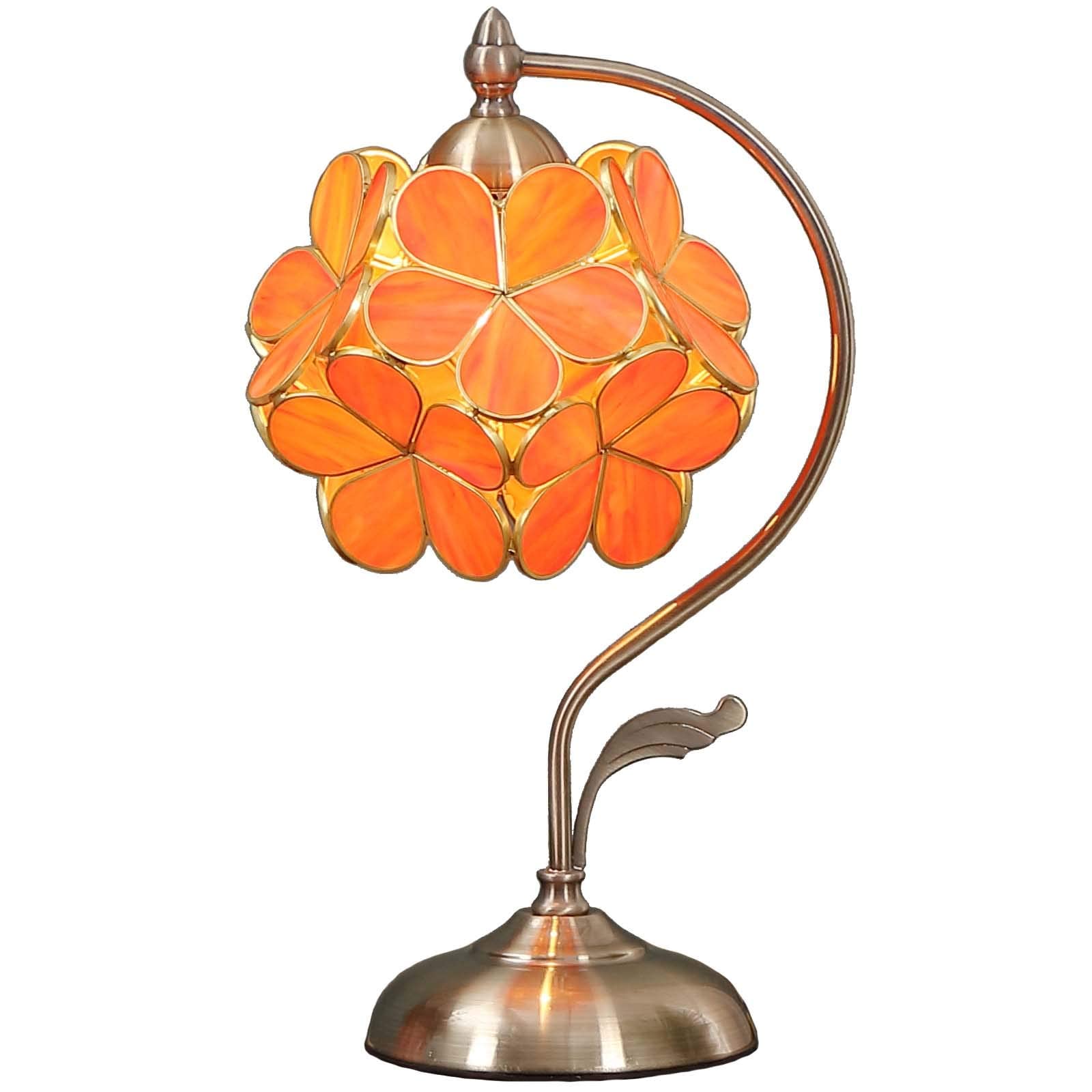 Bieye L30753 Tiffany Style Stained Glass Flower Petal Table Lamp with Brass Base for Home Décor (Orange, 8" Cherry Blossom)