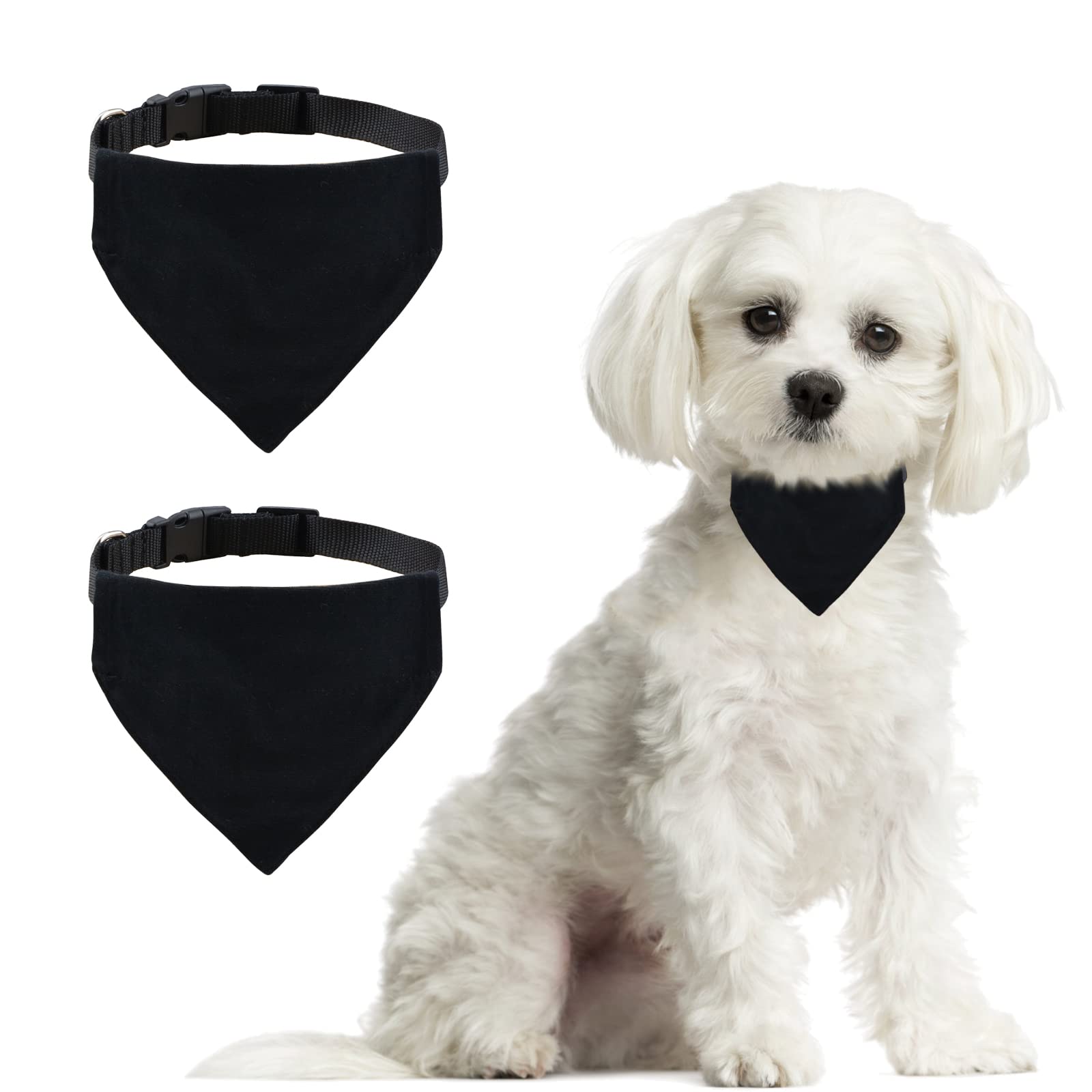 HACRAHO Sublimation Dog Bandanas, 2 Pieces Blank Dog Bandana Washable Solid Black DIY Dog Kerchief Bandanas for Small Dogs Cats Puppies, S