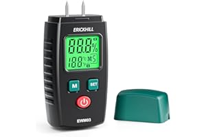 ERICKHILL Wood Moisture Meter, Pocket Size Wood Moisture Detector with Green Backlight LCD Display, Pin Type Water Leak Detector with 5 Modes for Wood, Walls, Firewood, Bricks, Lumber, Floor