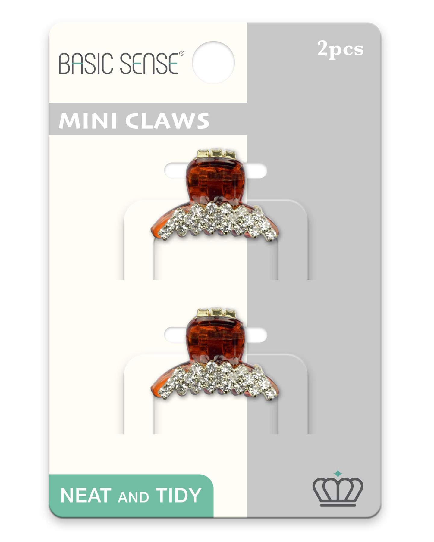 2 Pieces Shiny Mini Diamante Crystal Diagonal Line Half Moon 1.18inch -3cm Hair Claw Clips Clamp, Tortoise Brown