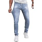 Slim Fit Stretch Jeans for Men Tapered Leg Skinny Fit Jeans Blue Color No Ripped 28