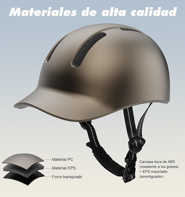Casco de Bicicleta, Casco Urbano Commuter, Elegante Casco de Bicicleta para Hombre y Mujer, para Ciclismo, Trekking, Ciudad, Scooter, Casco Ajustable (Titanio, L:55-60CM)