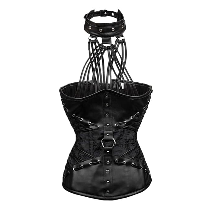 FeelinGirl Damen Neckholder Korsage Gotik Corsage Steampunk Vollbrust Brokatmuster Vintage Retro Dessous