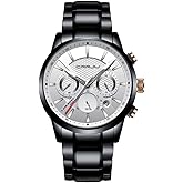 CRRJU Men's Business Casual Chronograph Quartz Waterproof Wristwatch Black Leather Strap