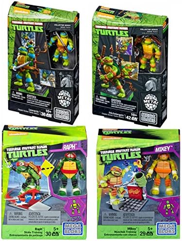Comic Heroes Mega Bloks Teenage Mutant Ninja Turtles Series Mega Bloks Collectors 1987 Classic Michaelangelo &amp; Leonardo Figure + Raph Skate Training Pack &amp; Mikey Nunchuk Training Pack 4 TMNT set