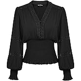 SCARLET DARKNESS Renaissance Shirt Women Boho Long Sleeve V Neck Smocked Peasant Tops