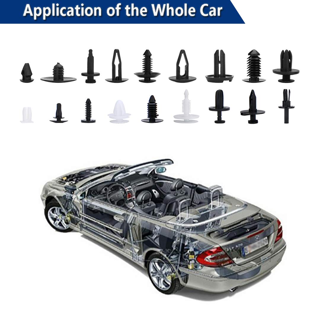 Aebitsry 445Pcs Car Retainer Clip with Fastener Remover Kit, 18 Most Popular Sizes Auto Fender and Bumper Fittings Push Clips, 5Pcs Fastener Remover, 5Pcs Reusable Cable Ties, 20Pcs Sponge Cushion