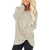 NILOUFO Womens Long Sleeve Shirts Casual Blouses Trendy Twist Knot Tunics Tops for Leggings
