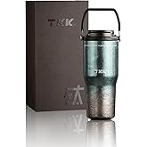 TKK 24oz Pure Titanium Inner Tumbler with Straw Lid, Vacuum Insulated Cup Leakproof Double Walled Travel Mug with Handle, Dishwasher Safe for Hot/Cold Drinks, Titanium Blue
