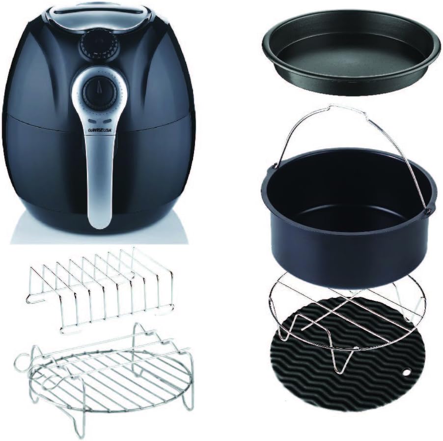 GoWISE USA 3.7-Quart Dial Air Fryer + 50 Recipes for your Air Fryer (Black+Accessories (Dial))