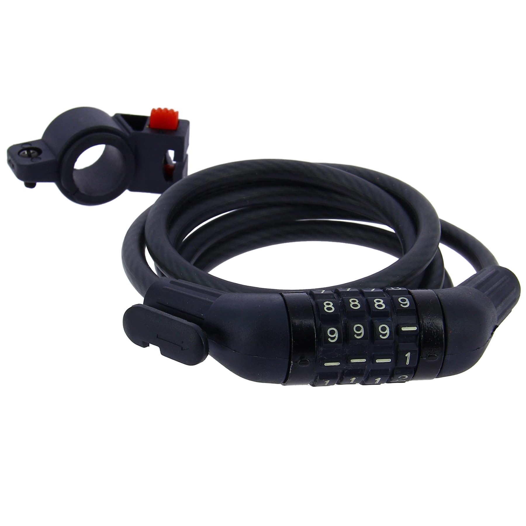 esKapad 820082 Antivol Velo Spiral Bicycle Lock with 4 Digit Code Diameter 8 mm Length 1.5 m + Bracket, Black, Diam=8mm /L=1,5m