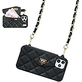 UnnFiko Wallet Phone Case Compatible with iPhone 17 Pro Max, Cute Light Luxury Bag Design, Purse Flip Card Pouch Cover Soft Silicone Case with Handstrap Long Shoulder Strap (Black, iPhone 17 Pro Max)